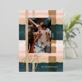 Joy | Moderne groene en roze Waterverf foto Folie Feestdagenkaart (Staand Voorkant)