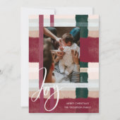 Joy | Moderne maroon & groene Waterverf foto Feestdagenkaart (Voorkant)