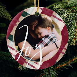 Joy | Moderne maroon & groene Waterverf foto Keramisch Ornament