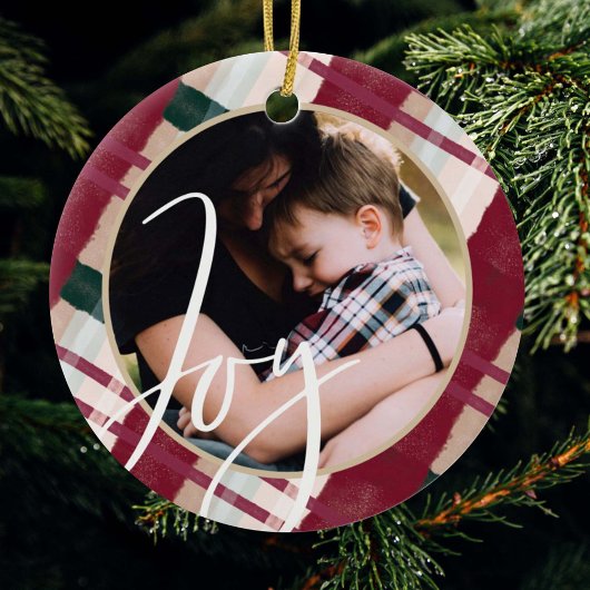 Joy | Moderne maroon & groene Waterverf foto Keramisch Ornament