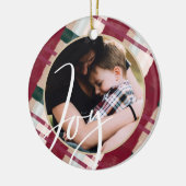 Joy | Moderne maroon & groene Waterverf foto Keramisch Ornament (Links)