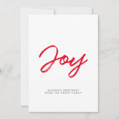 Joy moderne rode en witte kerstkaart (Voorkant)