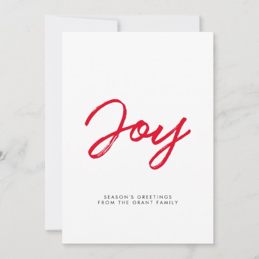 Joy moderne rode en witte kerstkaart (Voorkant)