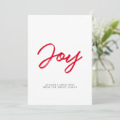 Joy moderne rode en witte kerstkaart (Staand voorkant)