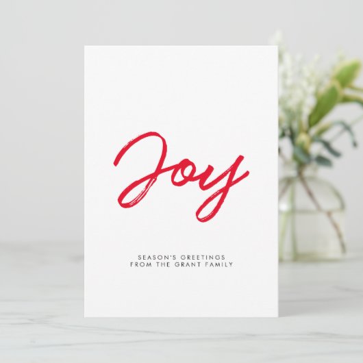 Joy moderne rode en witte kerstkaart (Staand voorkant)