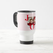 JOY | Moderne Rood & Roze Kerst Foto Cadeau Reisbeker (Voorkant links)