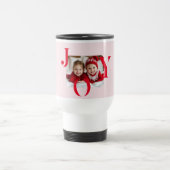 JOY | Moderne Rood & Roze Kerst Foto Cadeau Reisbeker (Center)