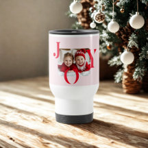 JOY | Moderne Rood & Roze Kerst Foto Cadeau