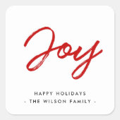 Joy moderne rood-witte vakantie vierkante sticker (Voorkant)