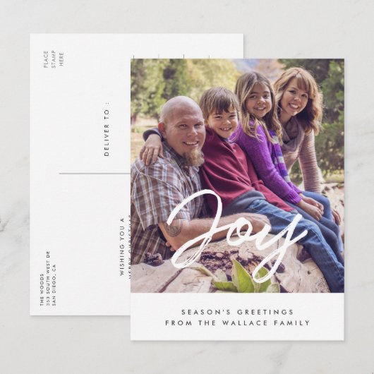 Joy Moderne typografie vakantiefoto Briefkaart (Voorkant / Achterkant)