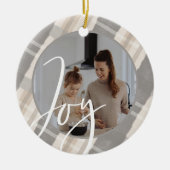 Joy | Moderne Waterverf van grijs en beige, spelde Keramisch Ornament (Voorkant)