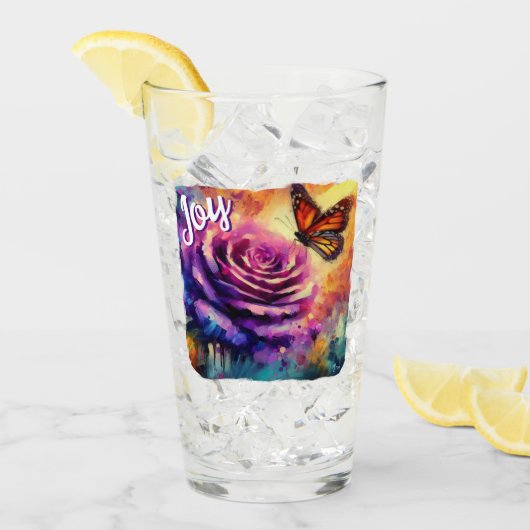 Joy Monarch Butterfly Paarse Roos Vlinders Glas (Voorkant ijs)