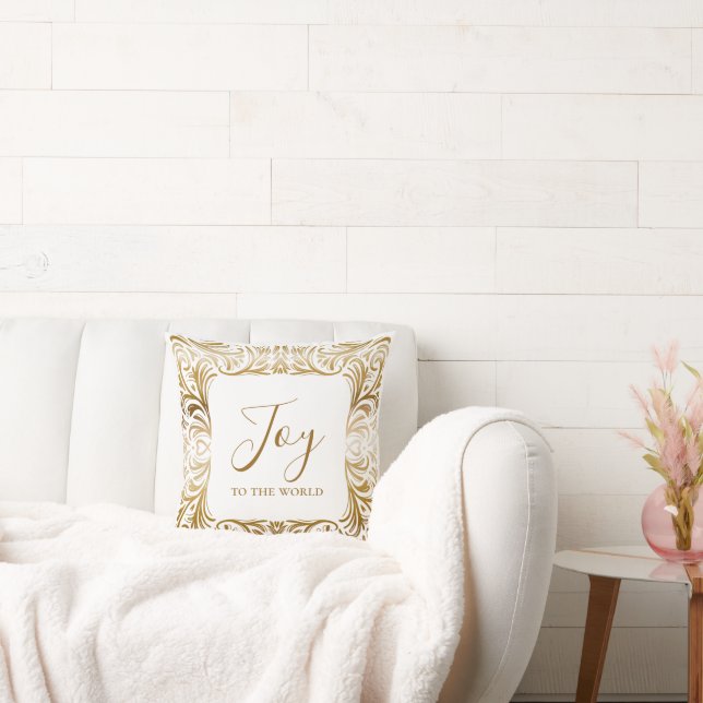 Joy Monogram Moderne Elegante Gouden Kerst Kussen (Bank)