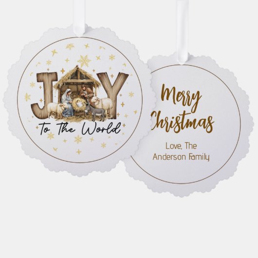 JOY Nativity Christmas  Ornament Kaart (Voorkant / Achterkant)