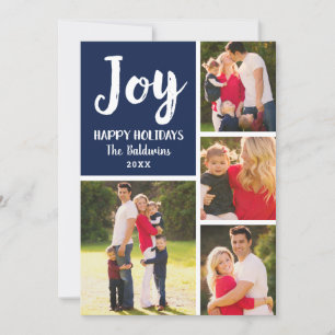 Joy Navy Blauw Geborsteld Script Fotocollage Feestdagenkaart