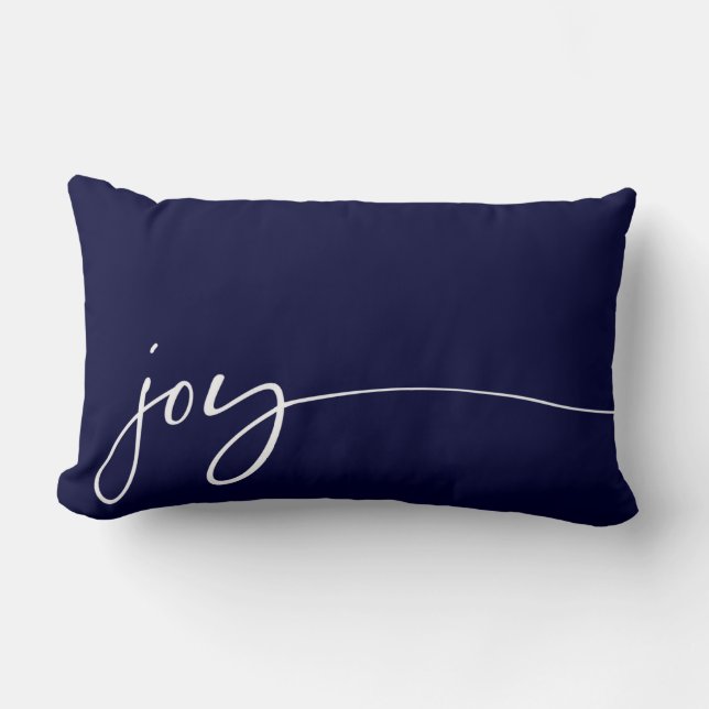Joy Navy Blue Elegant Script Calligraphy Kerstmis Kussen (Voorkant)