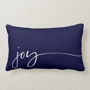 Joy Navy Blue Elegant Script Calligraphy Kerstmis Kussen