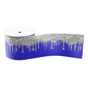 Joy New Year Drips Royal Blue Grijs Grijs Zilver Grosgrain Lint