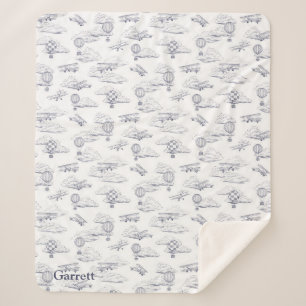 Joy of Flight - Classic Aviation - Navy and White Sherpa Deken