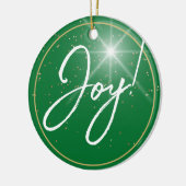 Joy! Of je bericht, witte tekst diep groen, ster Keramisch Ornament (Links)
