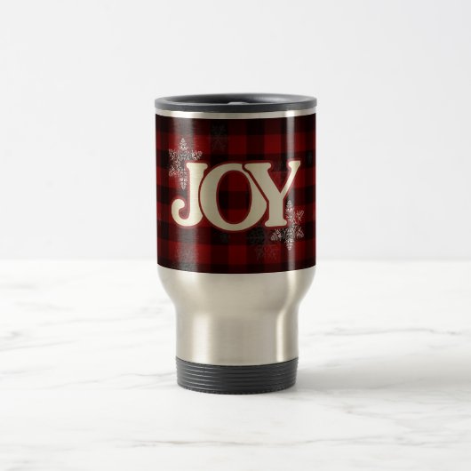 JOY of Kerstmis Elegant Red buffalo plaid Reisbeker (Center)