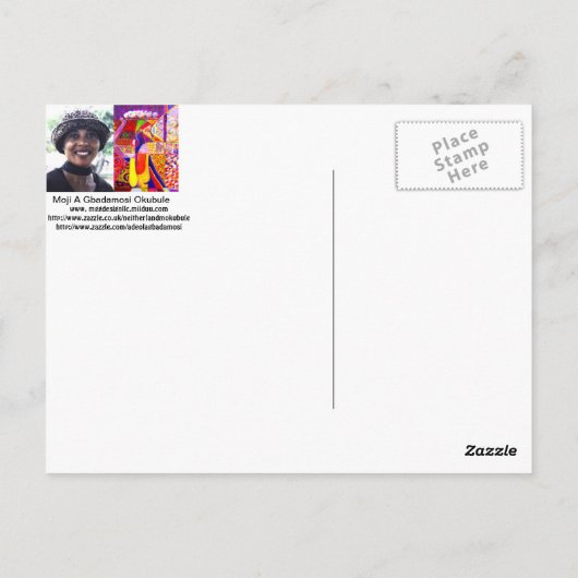 JOY OF TRADING Briefkaart BY MOJI GBADAMOSI OKUBUL (Achterkant)