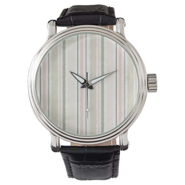 Joy of White Watercolor Stripes Pattern Horloge (Voorkant)