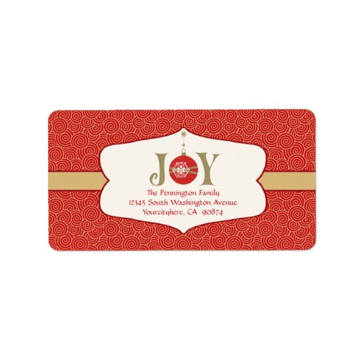 Joy ornament kerstmis aanpasbaar adreslabel etiket (Voorkant)