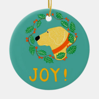 Joy Ornament met gele lab-Stephen Huneck