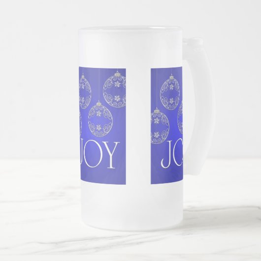 Joy Ornaments on cobalt blue elegant Matglas Bierpul (Voorkant rechts)