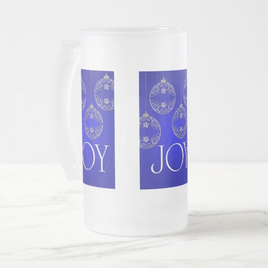 Joy Ornaments on cobalt blue elegant Matglas Bierpul (Voorkant links)