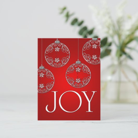 Joy Ornaments on ruby red elegant Briefkaart (Staand voorkant)