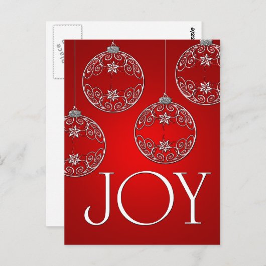 Joy Ornaments on ruby red elegant Briefkaart (Voorkant / Achterkant)
