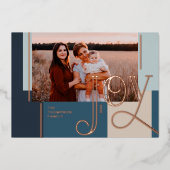 Joy Overlay Modern Blue Color Block Foto Folie Feestdagenkaart (Voorkant)