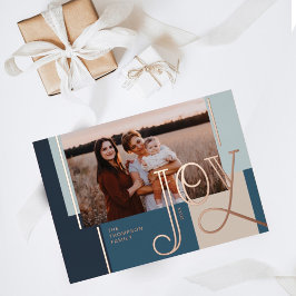 Joy Overlay Modern Blue Color Block Foto Folie Feestdagenkaart