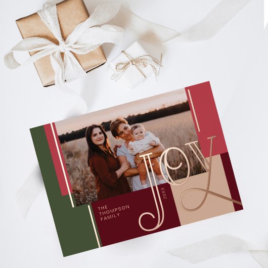 Joy Overlay Modern Red Color Block Foto Folie Feestdagenkaart