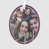 Joy Paarse, Gouden & Zwarte Pijnboom Familiefoto Ornament (voorkant)