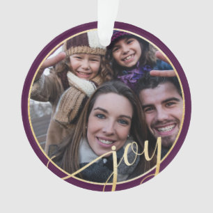 Joy Paarse, Gouden & Zwarte Pijnboom Familiefoto Ornament