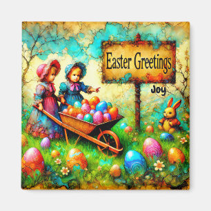 JOY ~ PAASMEISJES ~ Paaseieren Bunny ~ Magneet