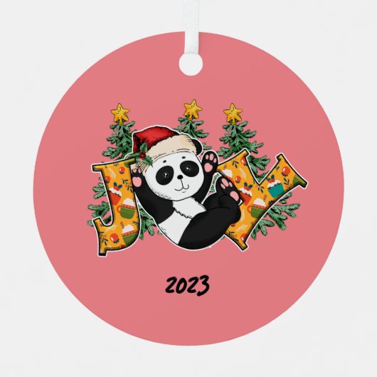 Joy Panda Beer Kerst Metalen Ornament (Voorkant)
