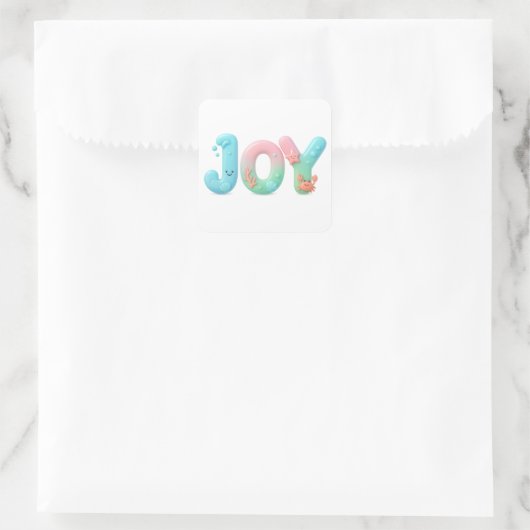 JOY Pastel Ocean Glossy Word Vierkante Sticker (Tas)