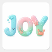 JOY Pastel Ocean Glossy Word Vierkante Sticker (Voorkant)