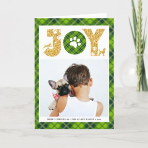 JOY Paws Gold   Pet Lovers Festive Tartan Pset Feestdagen Kaart