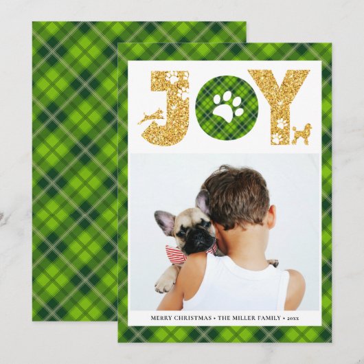 JOY Paws Gold | Pet Lovers Festive Tartan Pset Feestdagenkaart (Voorkant / Achterkant)