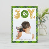 JOY Paws Gold | Pet Lovers Festive Tartan Pset Feestdagenkaart (Staand voorkant)