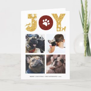 JOY Paws Gold   Pet Lovers Four Photo Collage Feestdagen Kaart