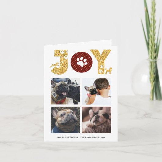 JOY Paws Gold | Pet Lovers Four Photo Collage Feestdagen Kaart (Voorkant)