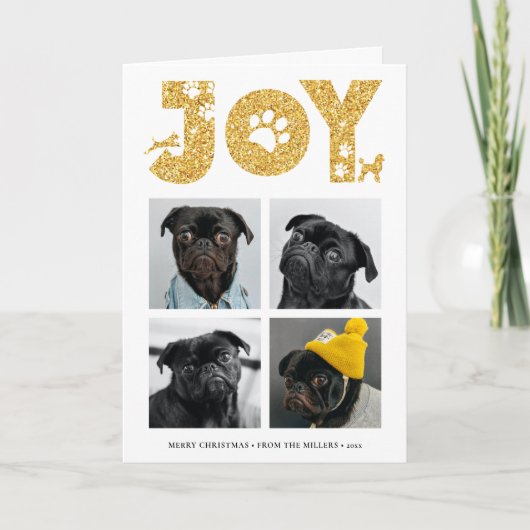 JOY Paws Gold | Pet Lovers Four Photo Collage Feestdagen Kaart (Voorkant)