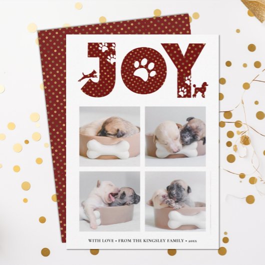 JOY Paws Gold | Pet Lovers Four Photo Collage Feestdagenkaart