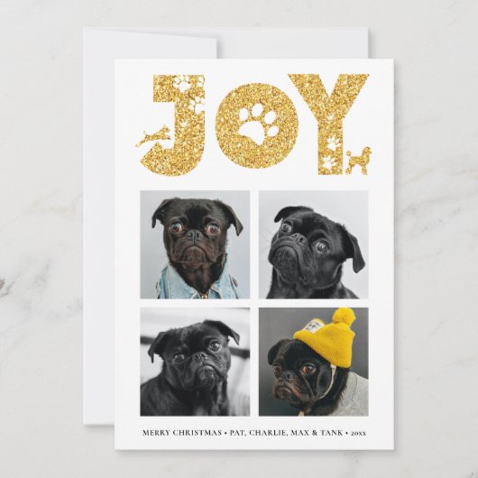 JOY Paws Gold | Pet Lovers Four Photo Collage Feestdagenkaart (Voorkant)